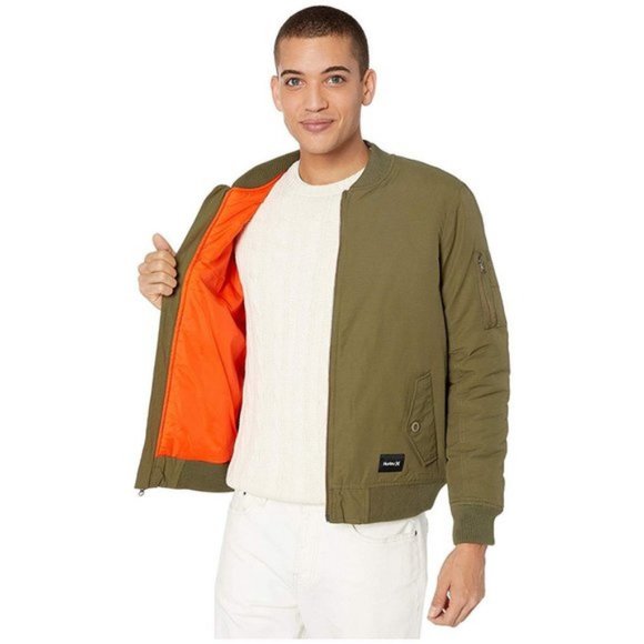Hurley Bommer Men's Full Zip Bomber Jacket Coach - Green - Picture 6 of 6